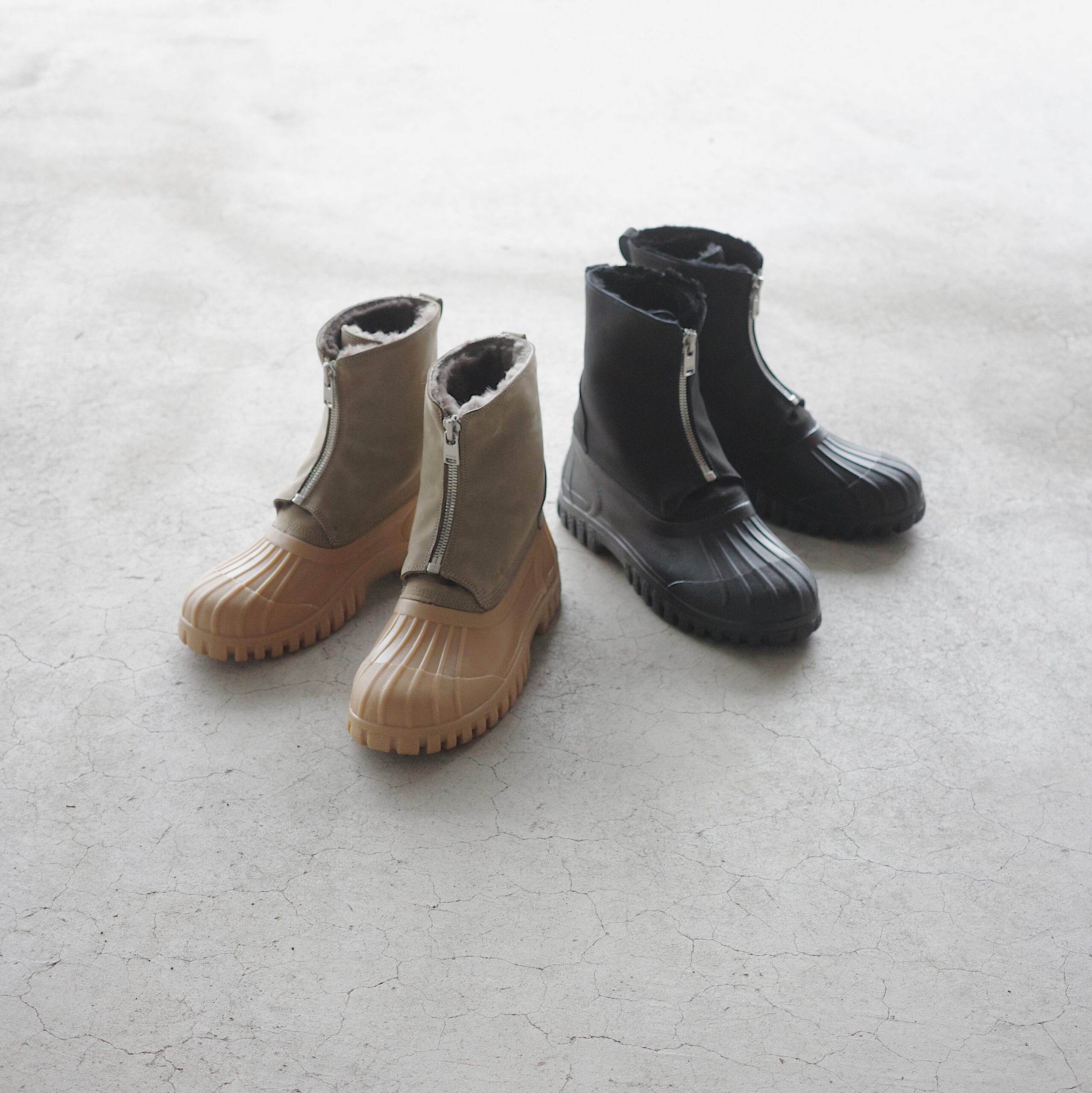 nonnative】WORKER ZIP MOUTON DUCK BOOTS COW LEATHER WITH RUBBER 